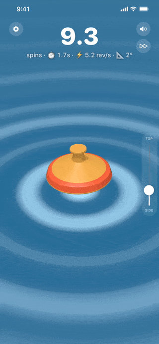 A hand-drawn shape spinning on water, throwing off rings of ripples.